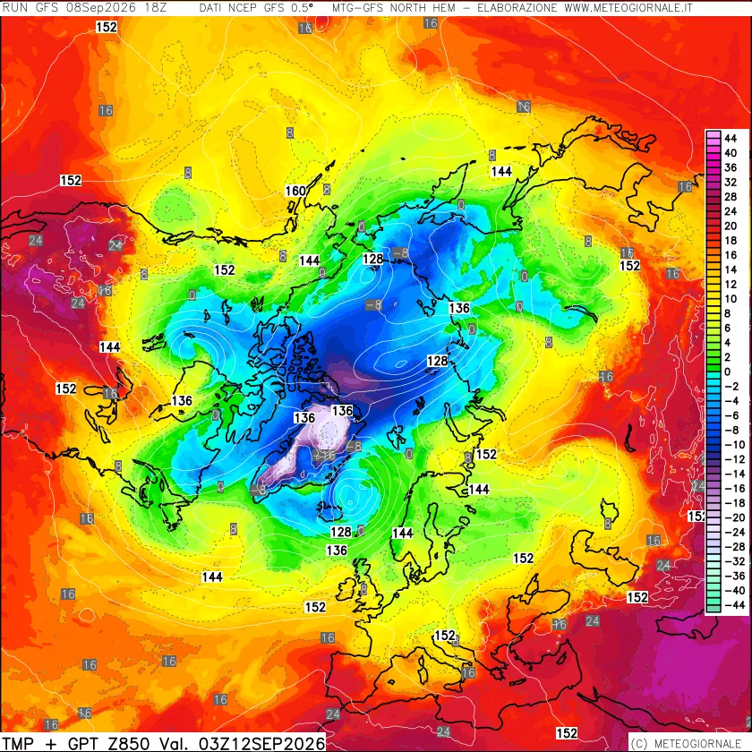 mappa Temperatura e Geopotenziale a 850 hPa