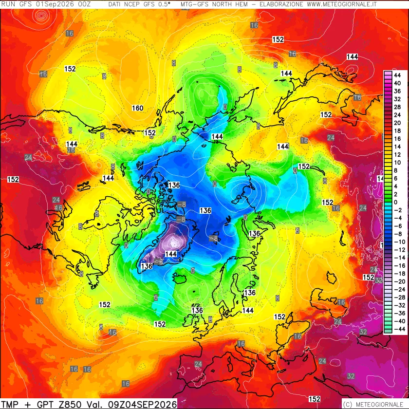 mappa Temperatura e Geopotenziale a 850 hPa