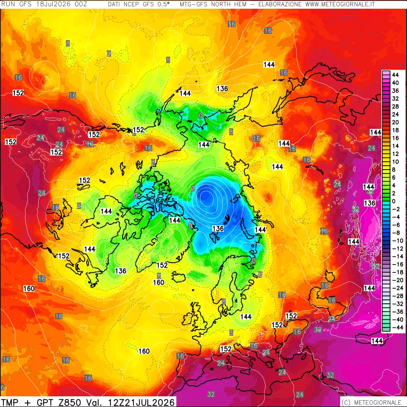 mappa Temperatura e Geopotenziale a 850 hPa