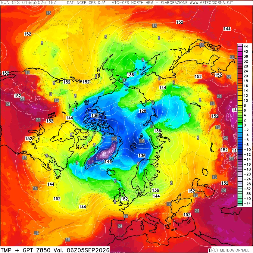 mappa Temperatura e Geopotenziale a 850 hPa