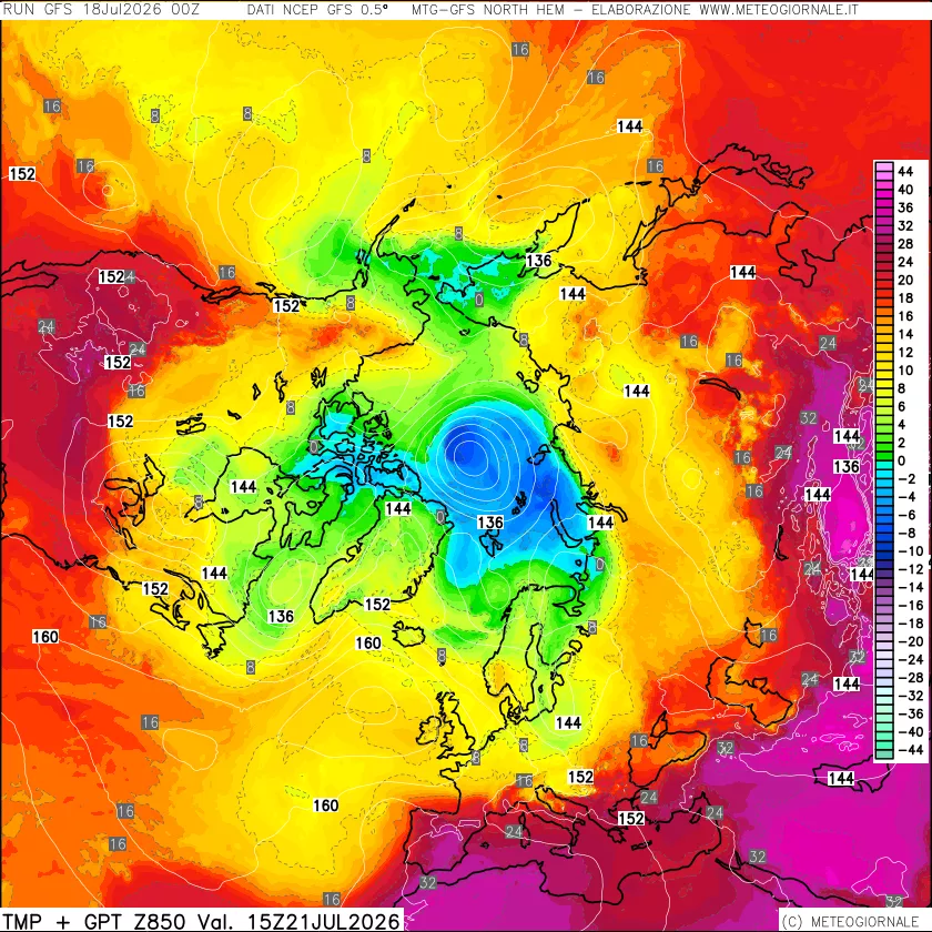mappa Temperatura e Geopotenziale a 850 hPa