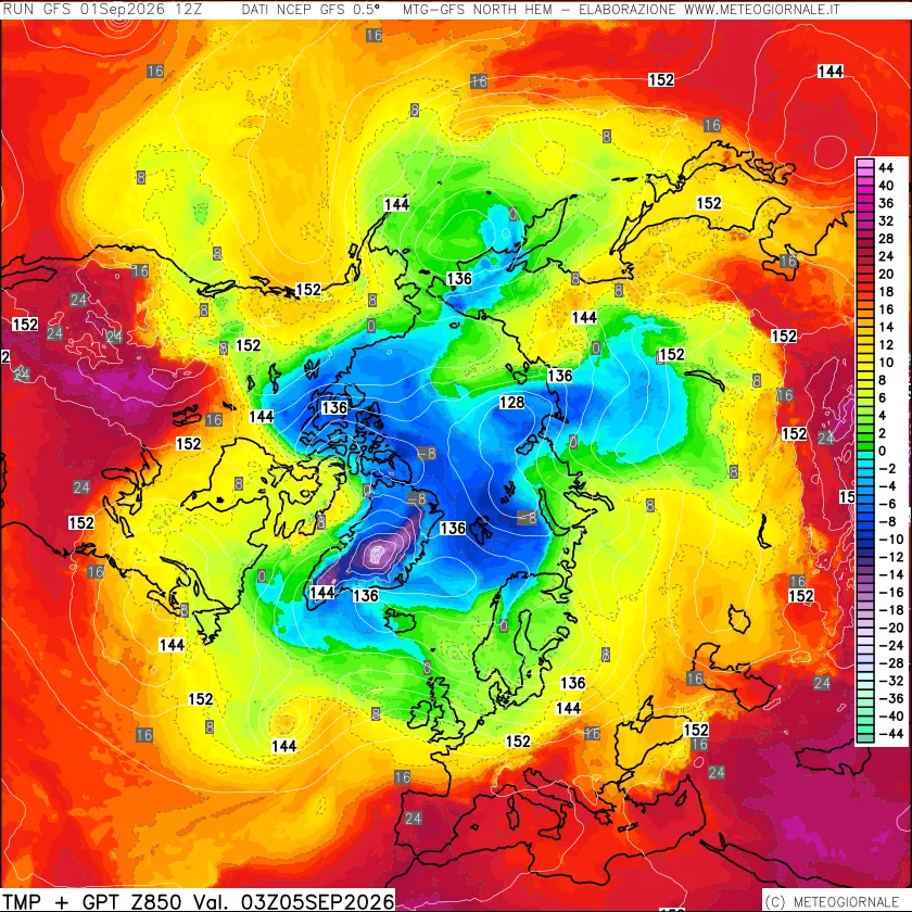 mappa Temperatura e Geopotenziale a 850 hPa
