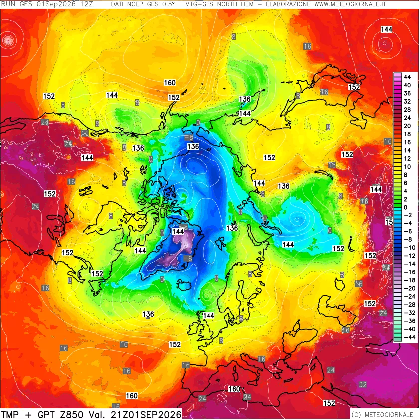 mappa Temperatura e Geopotenziale a 850 hPa