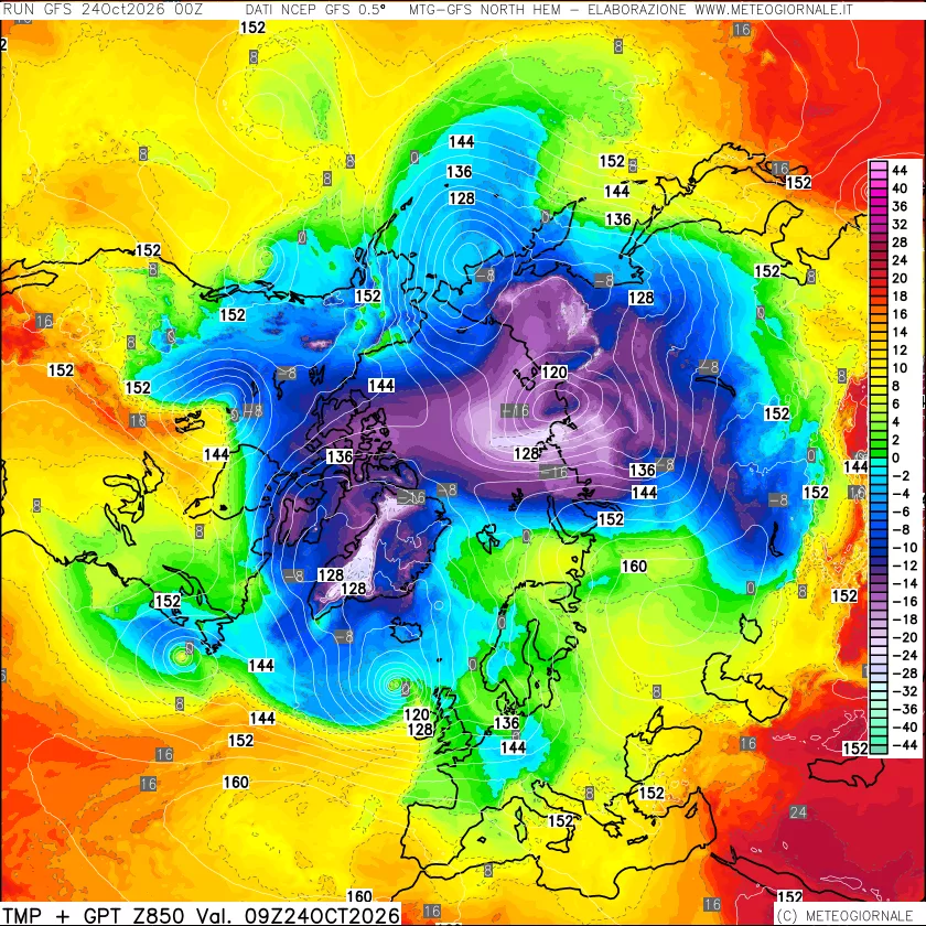 mappa Temperatura e Geopotenziale a 850 hPa