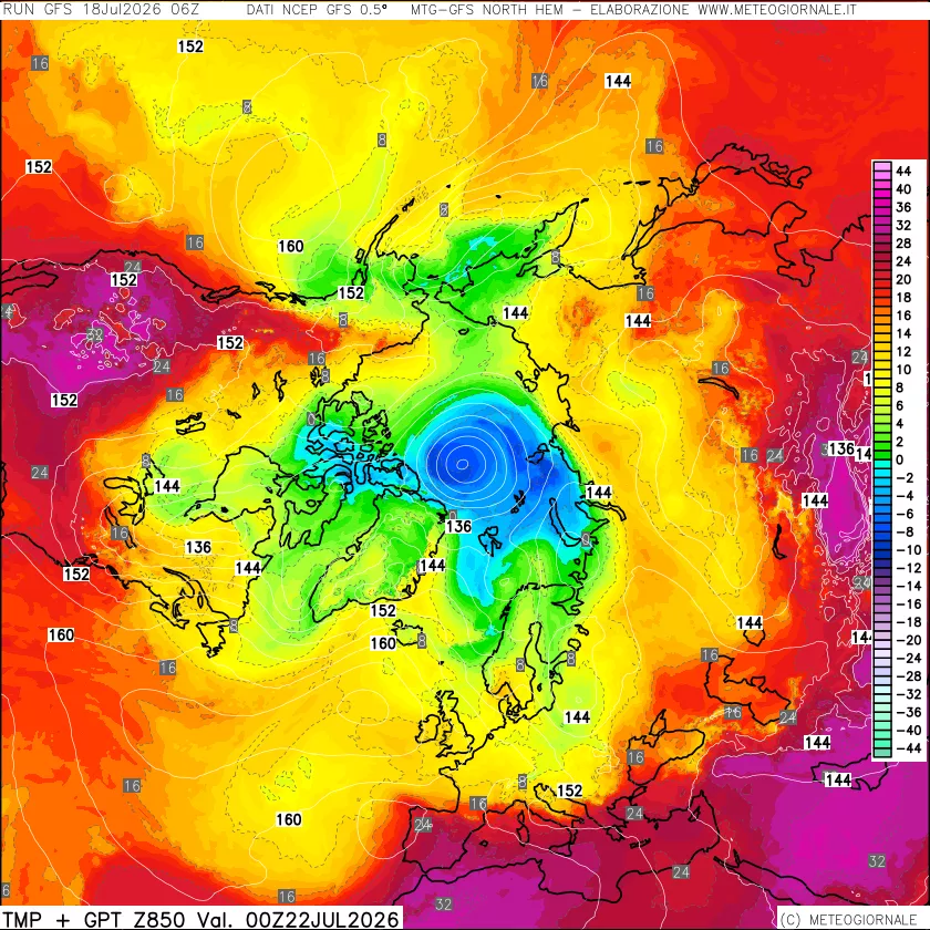 mappa Temperatura e Geopotenziale a 850 hPa