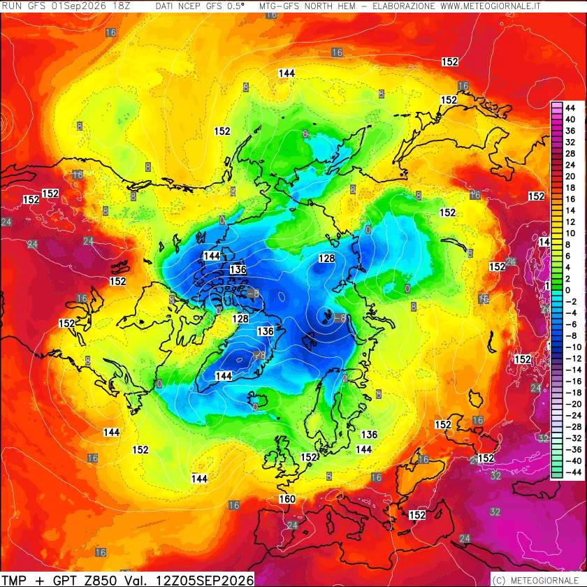 mappa Temperatura e Geopotenziale a 850 hPa