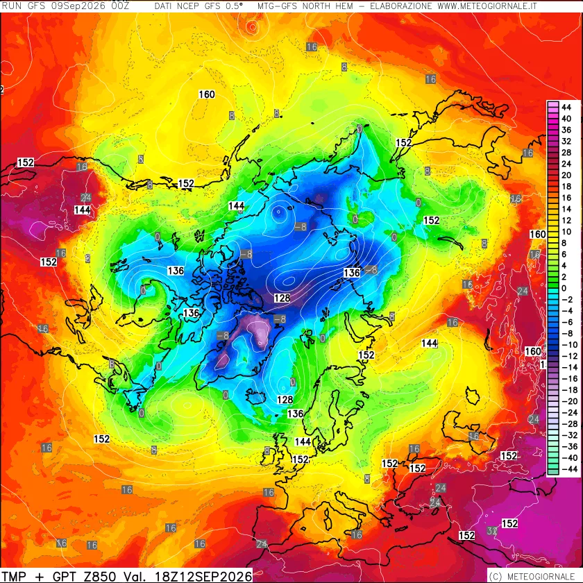 mappa Temperatura e Geopotenziale a 850 hPa