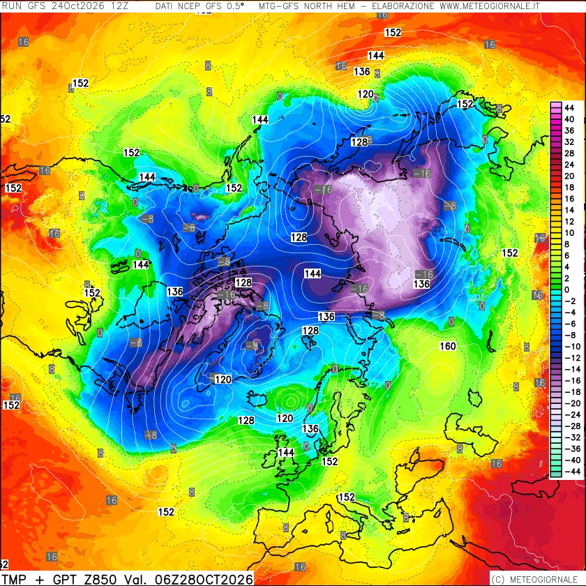 mappa Temperatura e Geopotenziale a 850 hPa