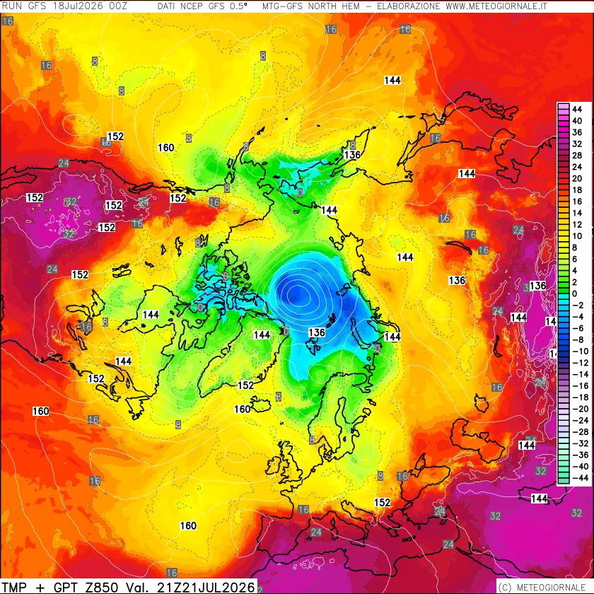 mappa Temperatura e Geopotenziale a 850 hPa