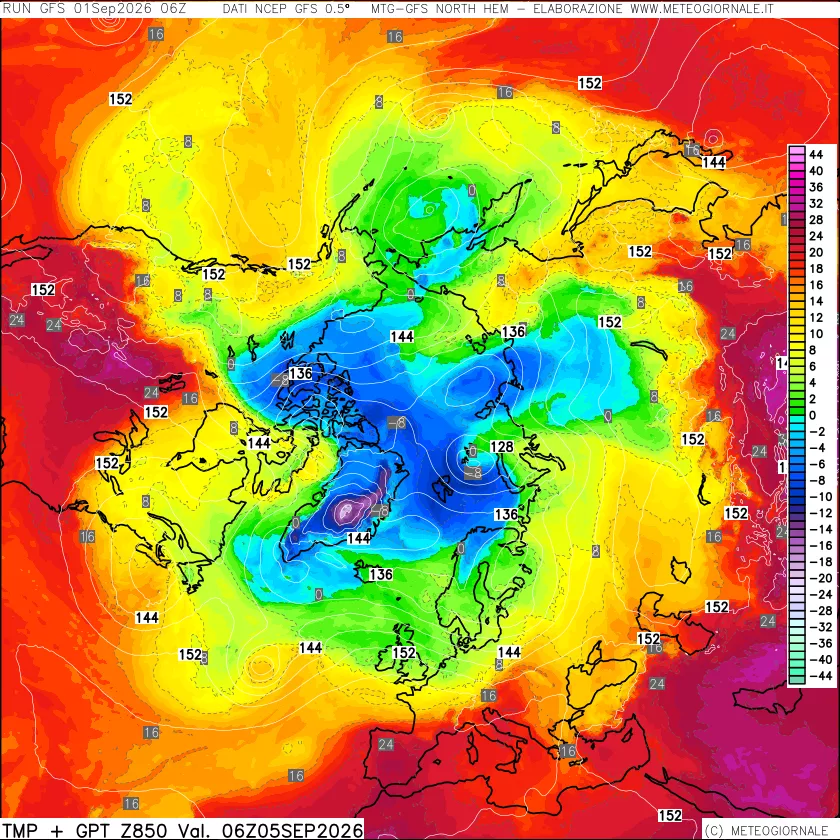 mappa Temperatura e Geopotenziale a 850 hPa