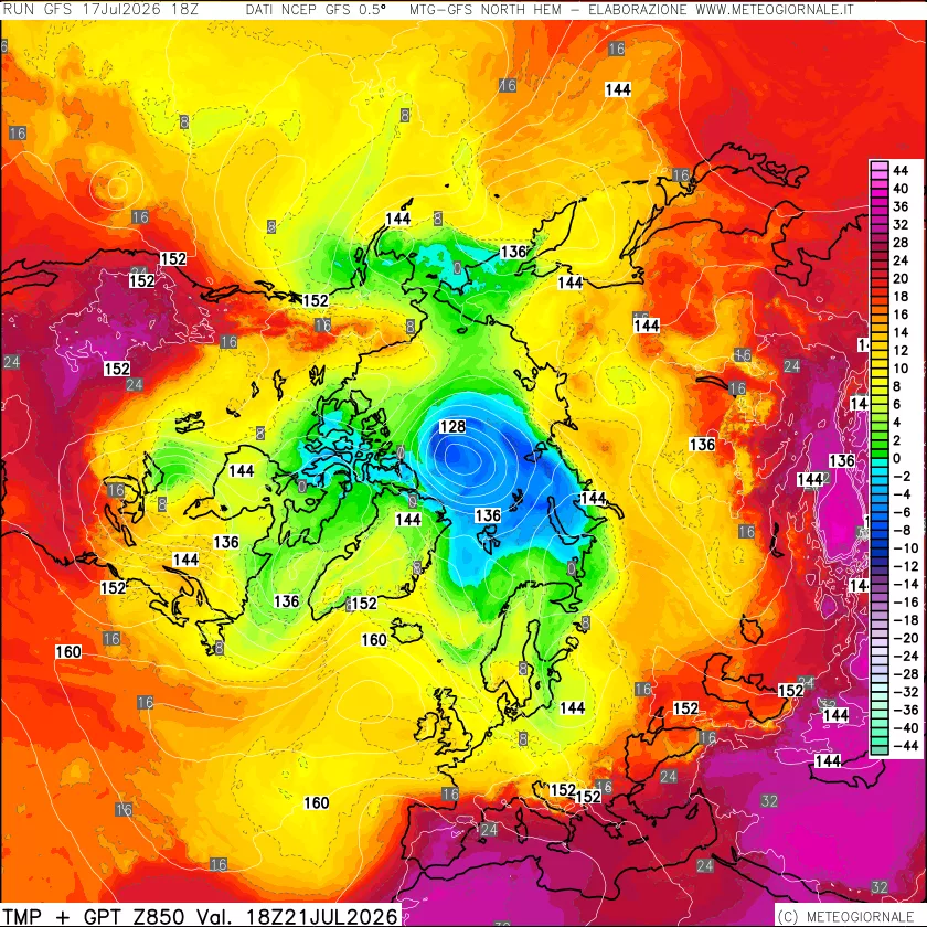 mappa Temperatura e Geopotenziale a 850 hPa