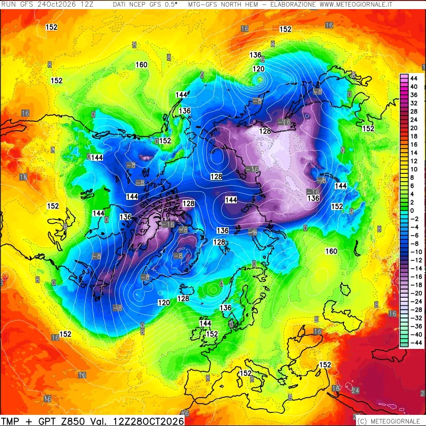 mappa Temperatura e Geopotenziale a 850 hPa
