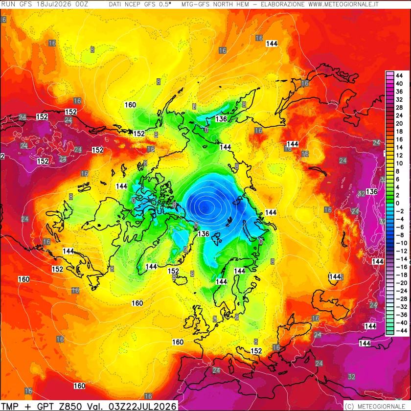 mappa Temperatura e Geopotenziale a 850 hPa