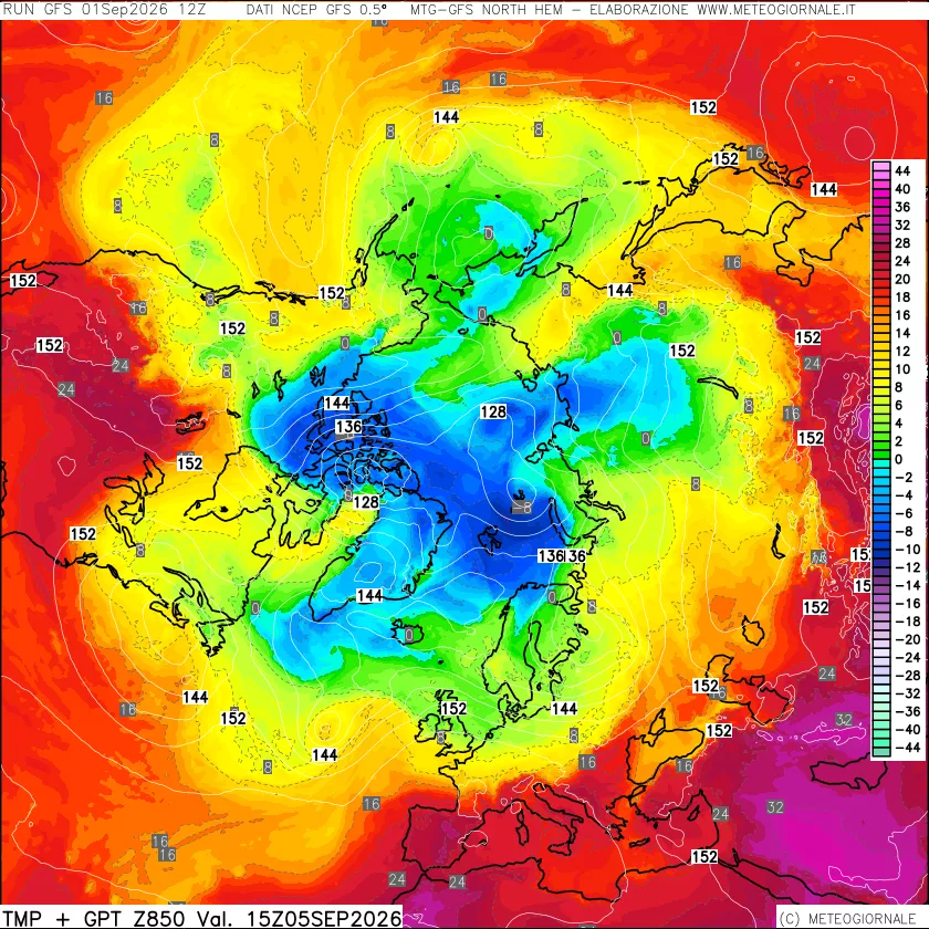 mappa Temperatura e Geopotenziale a 850 hPa