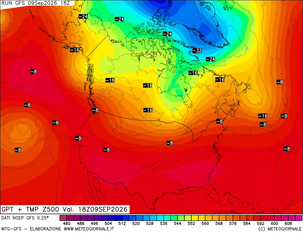 mappa 500 hPa GPT + Temp