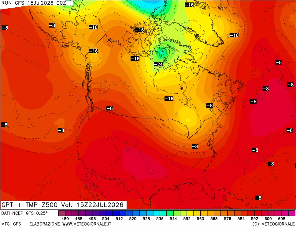 mappa 500 hPa GPT + Temp