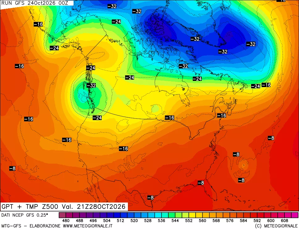 mappa 500 hPa GPT + Temp