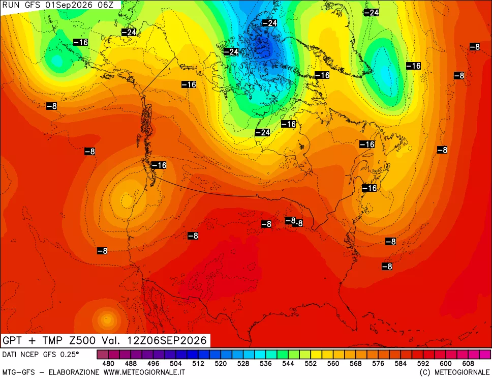 mappa 500 hPa GPT + Temp