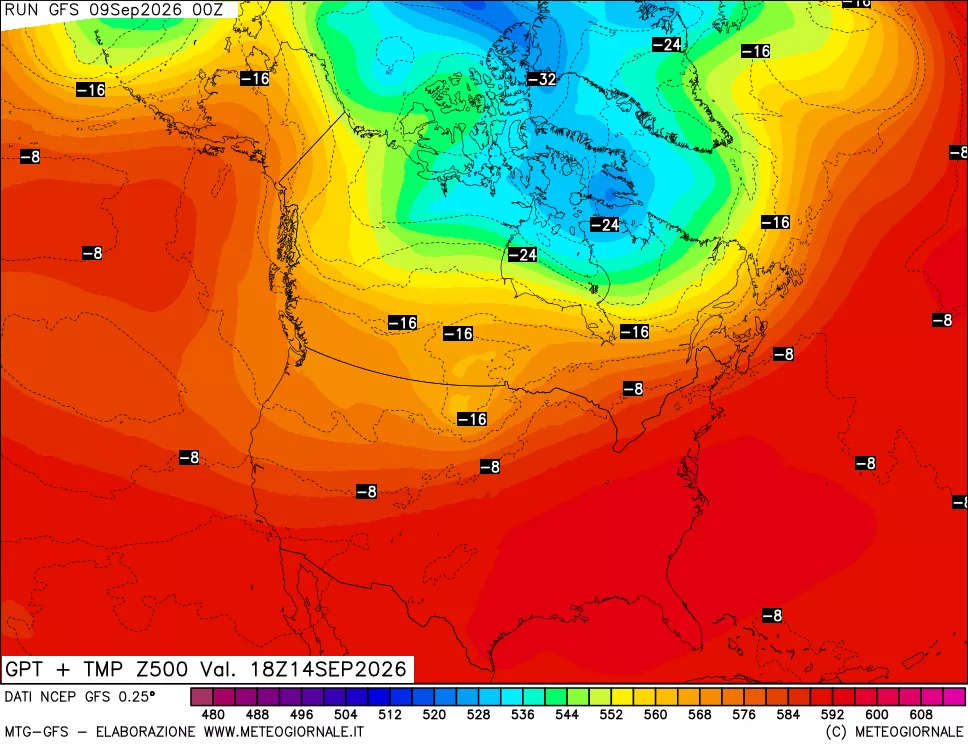 mappa 500 hPa GPT + Temp