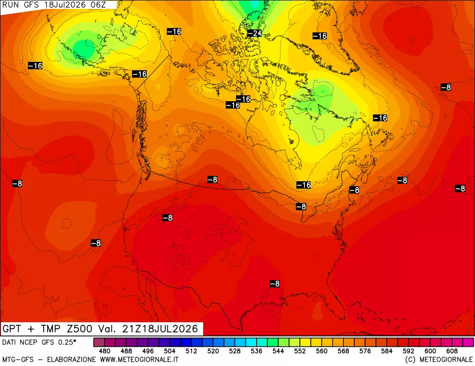 mappa 500 hPa GPT + Temp