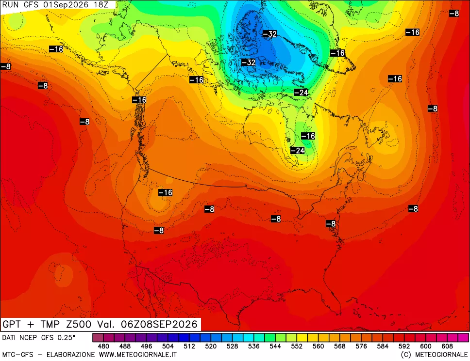 mappa 500 hPa GPT + Temp