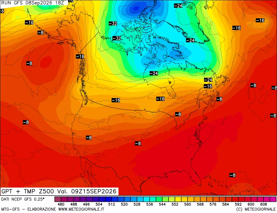 mappa 500 hPa GPT + Temp