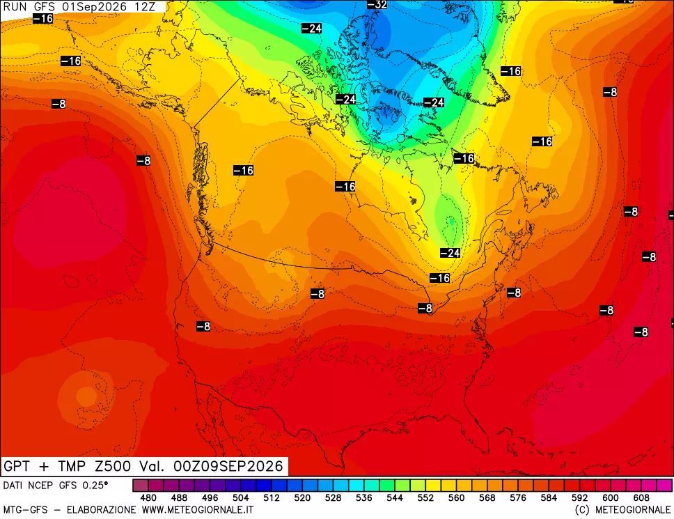 mappa 500 hPa GPT + Temp