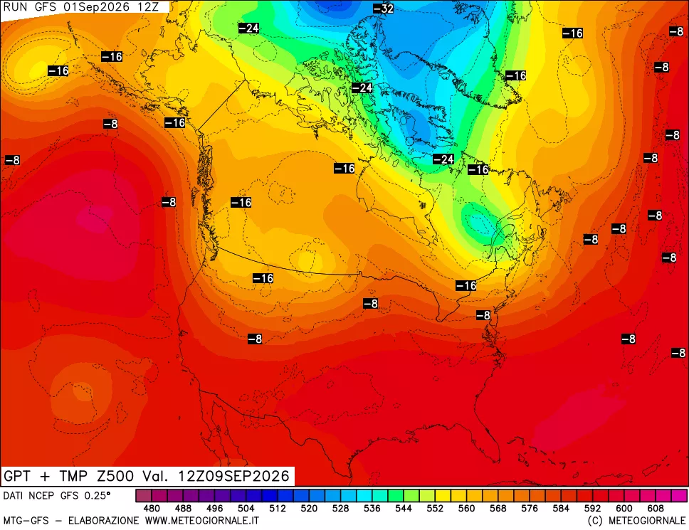 mappa 500 hPa GPT + Temp