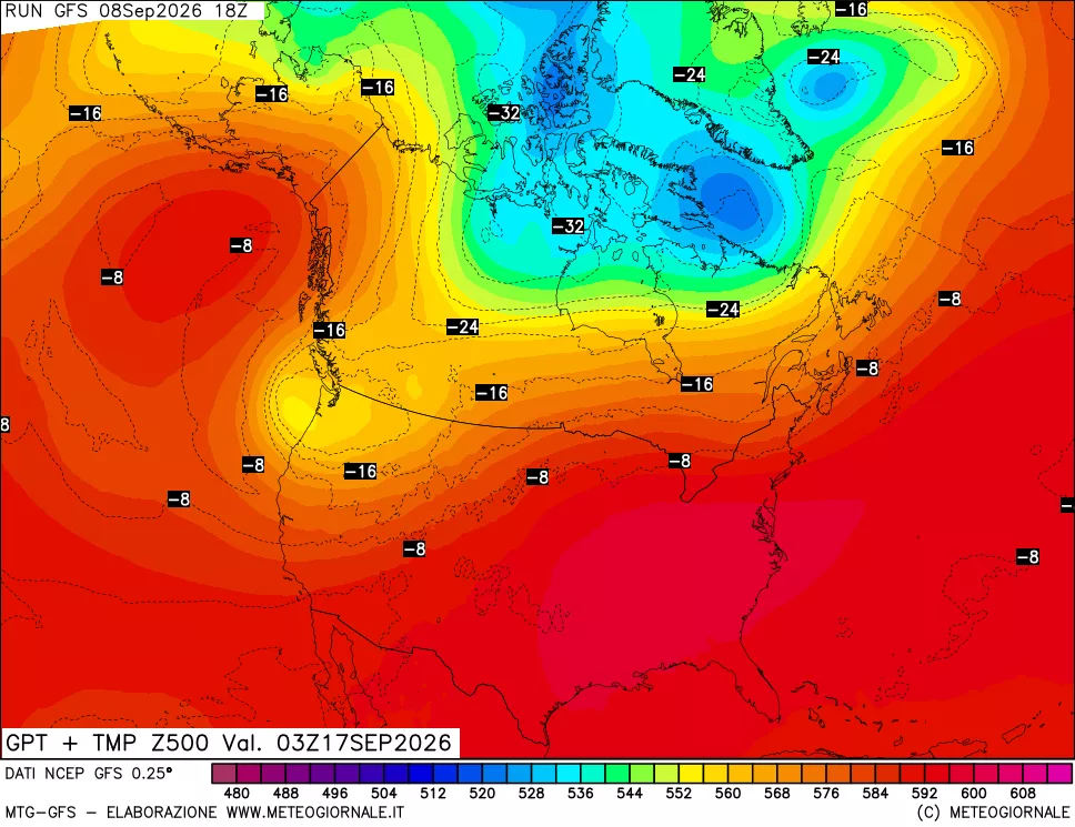 mappa 500 hPa GPT + Temp