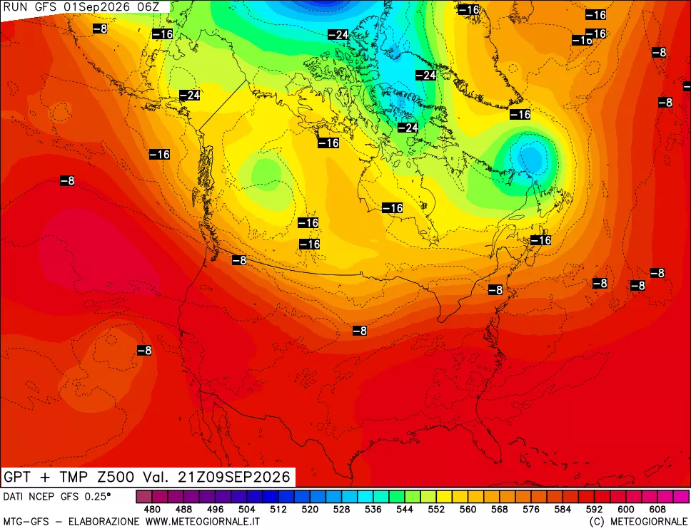 mappa 500 hPa GPT + Temp