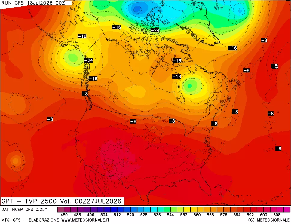 mappa 500 hPa GPT + Temp