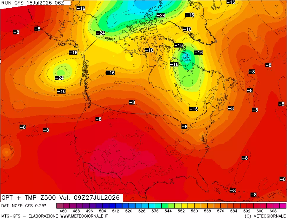 mappa 500 hPa GPT + Temp