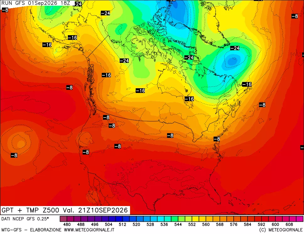 mappa 500 hPa GPT + Temp