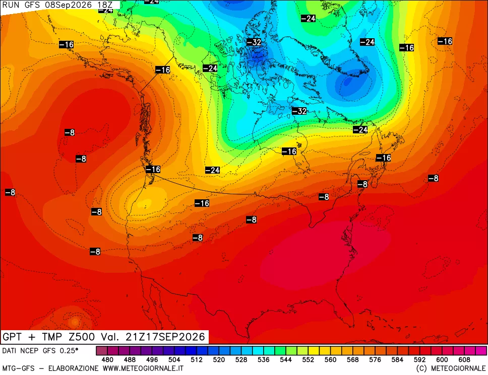 mappa 500 hPa GPT + Temp
