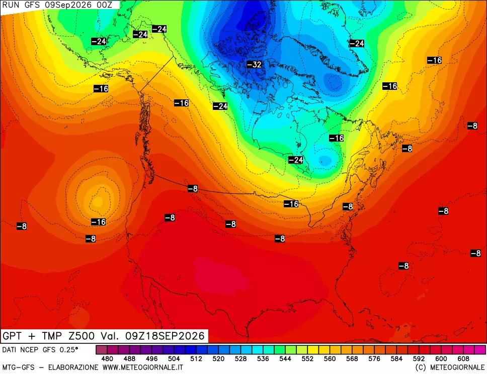 mappa 500 hPa GPT + Temp