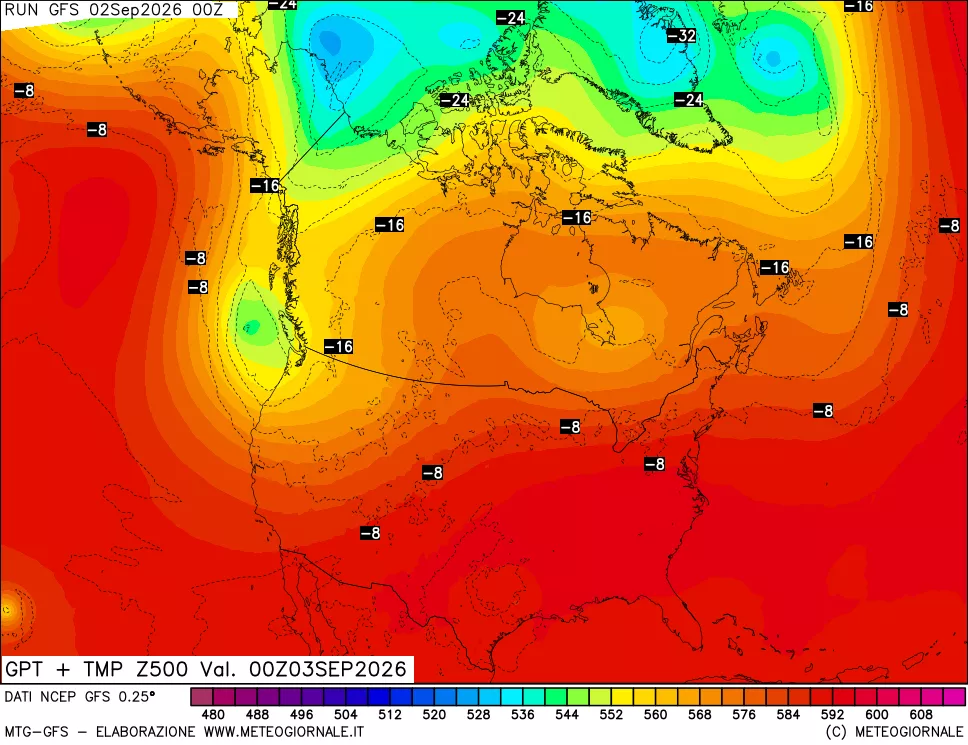 mappa 500 hPa GPT + Temp