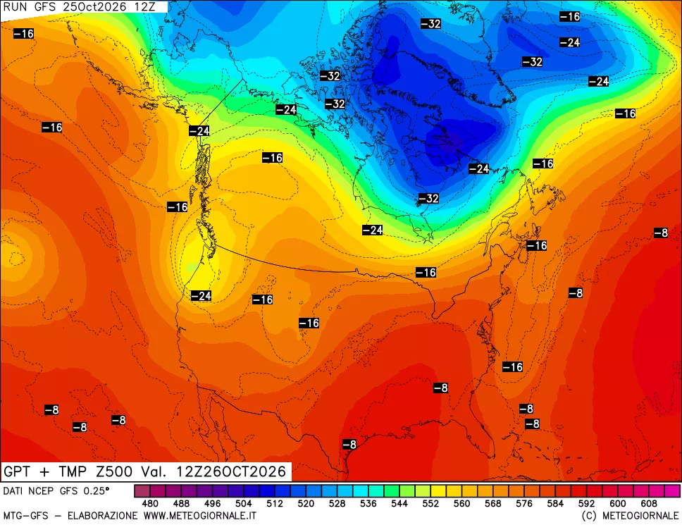 mappa 500 hPa GPT + Temp