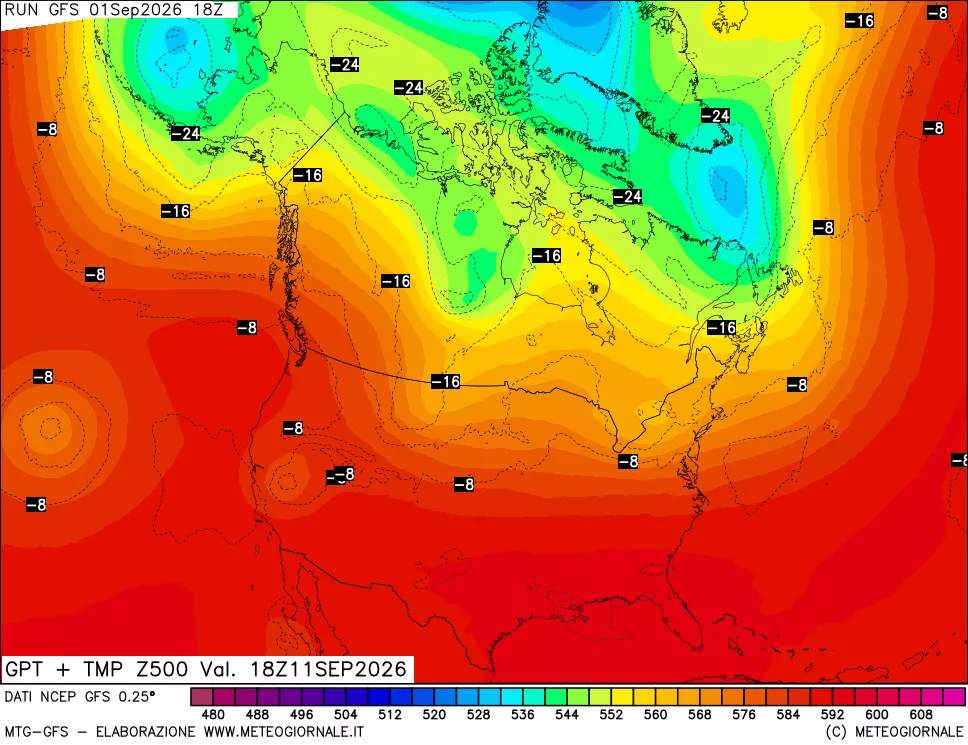 mappa 500 hPa GPT + Temp