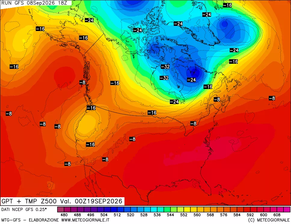 mappa 500 hPa GPT + Temp