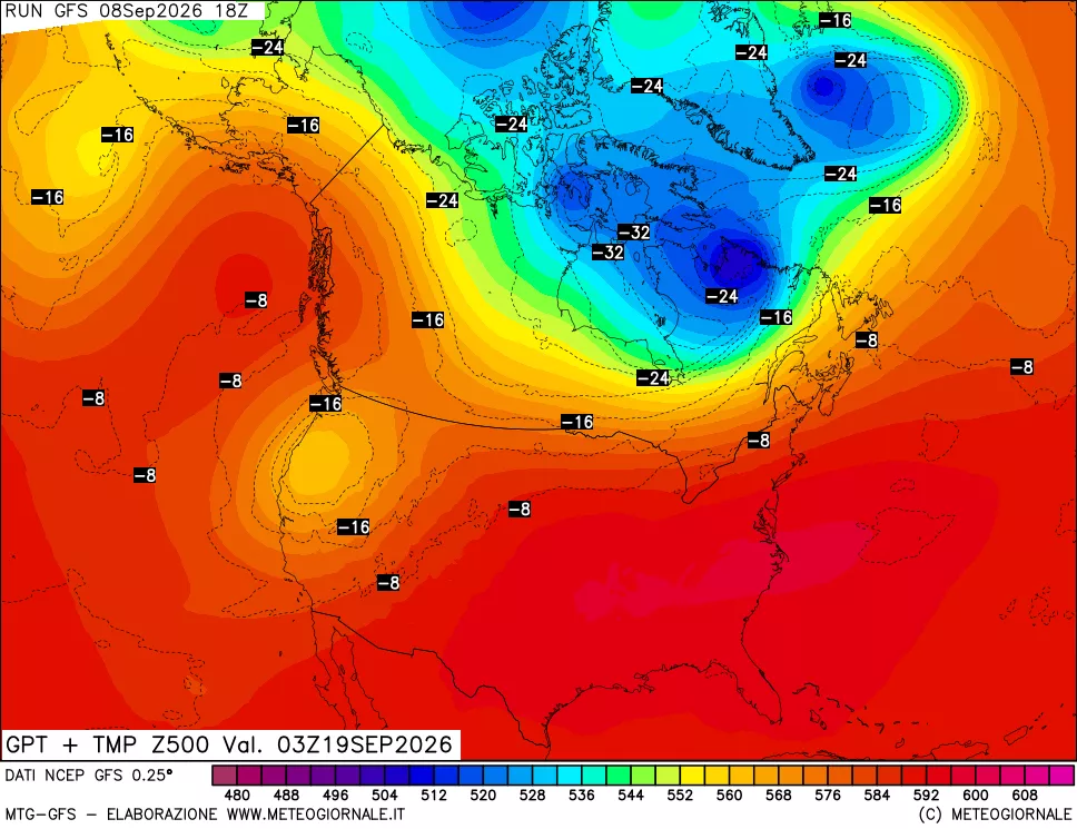 mappa 500 hPa GPT + Temp