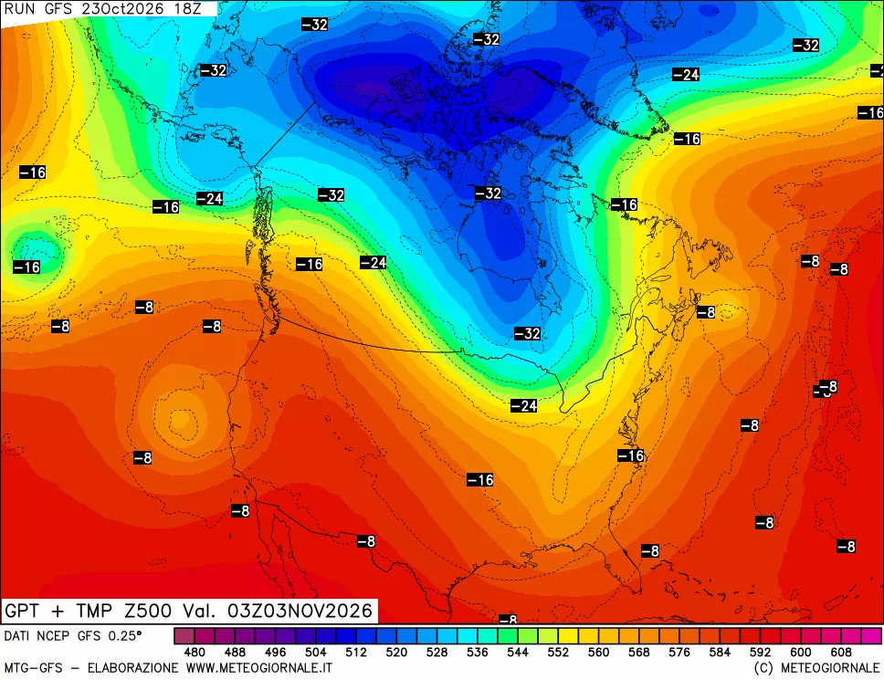 mappa 500 hPa GPT + Temp