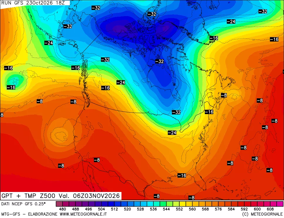 mappa 500 hPa GPT + Temp