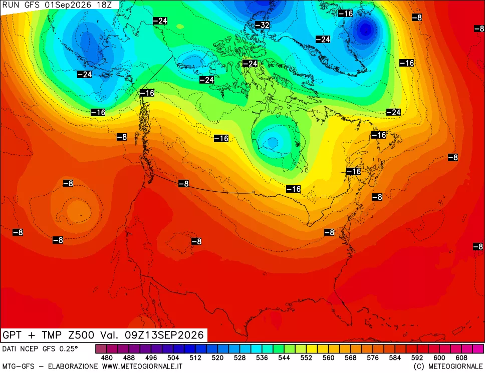 mappa 500 hPa GPT + Temp