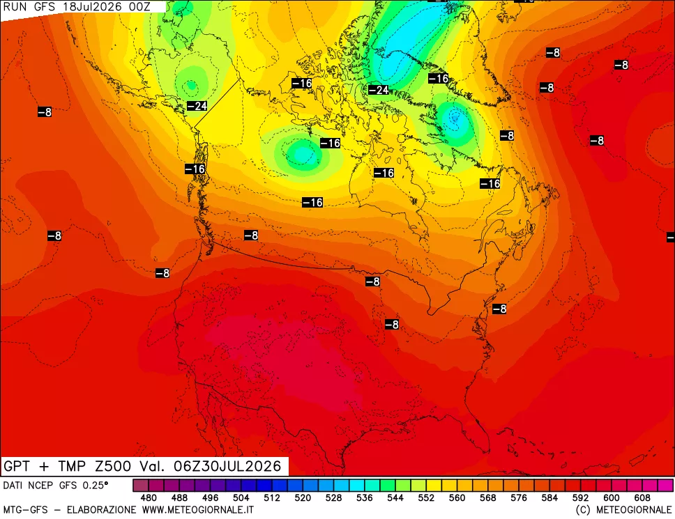 mappa 500 hPa GPT + Temp