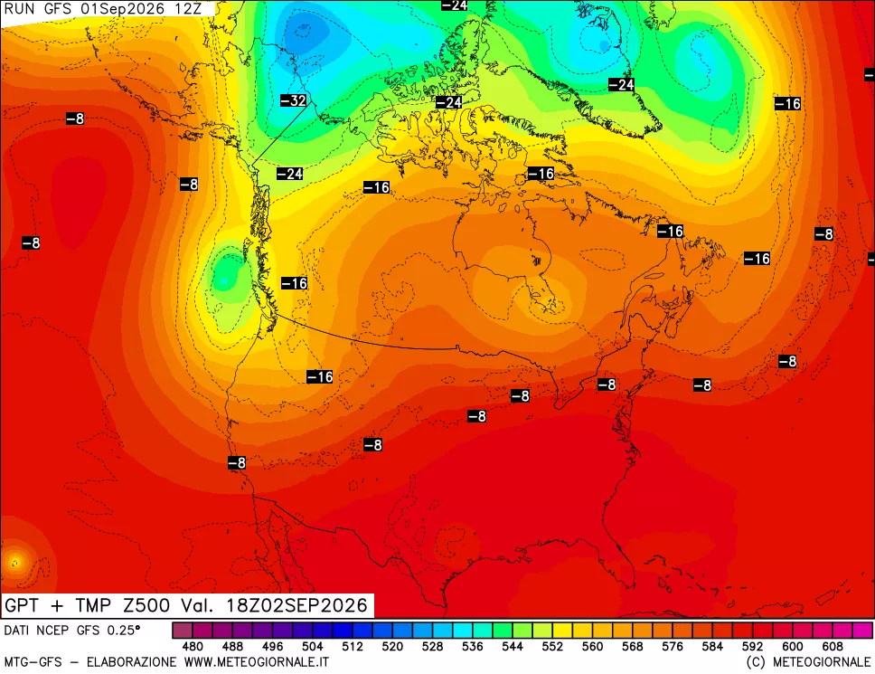 mappa 500 hPa GPT + Temp