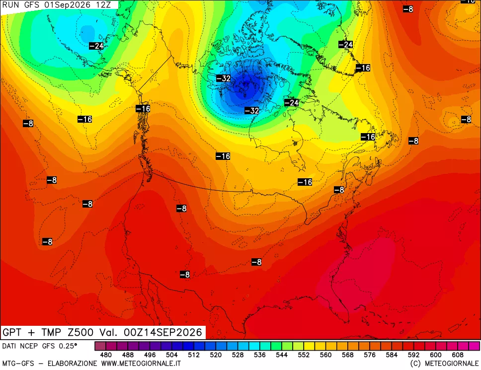 mappa 500 hPa GPT + Temp