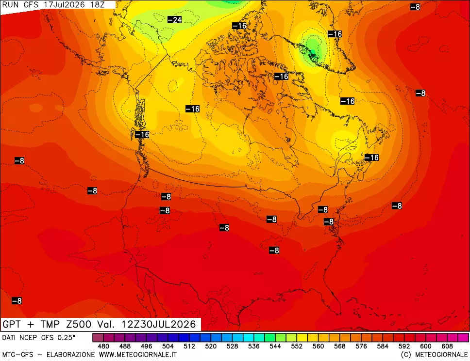 mappa 500 hPa GPT + Temp
