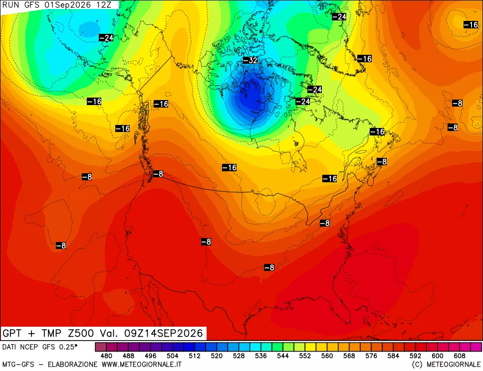 mappa 500 hPa GPT + Temp