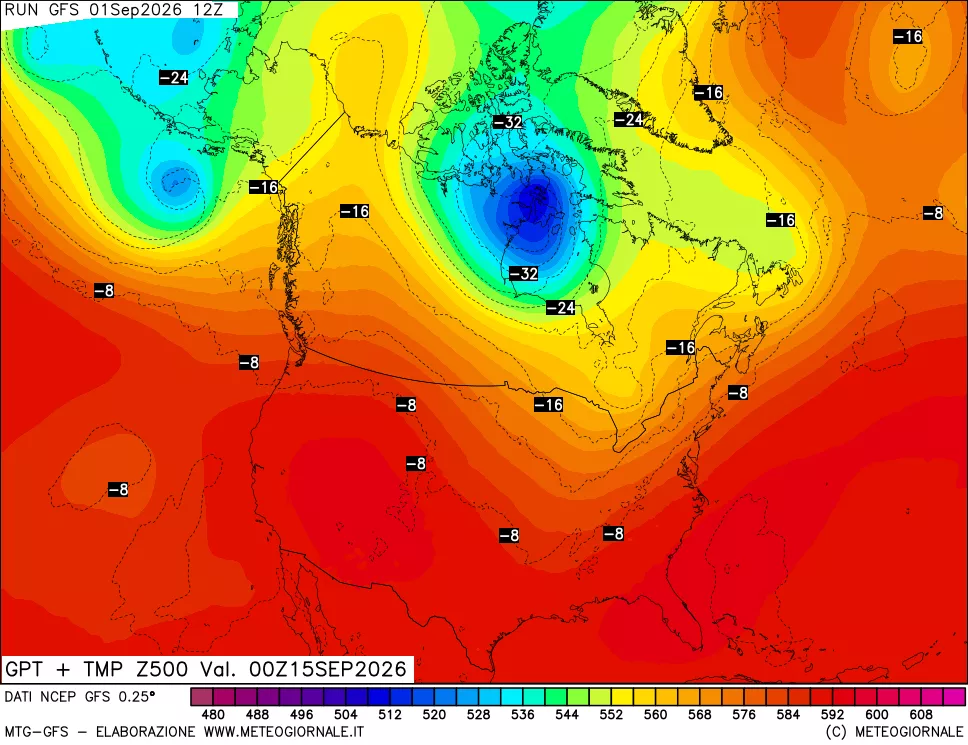 mappa 500 hPa GPT + Temp