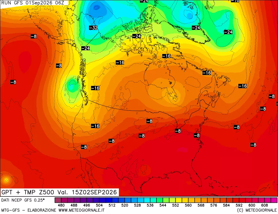 mappa 500 hPa GPT + Temp